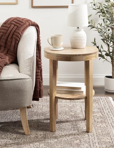 Talcott Modern Round Wood Side Table, 16 x 16 x 24, Natural Wood, Transitional Decorative Two-Tier End Table for Use as a Bedroom Nightstand or Living Room Accent