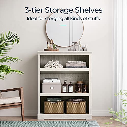 3-Tier Bookcase, Small Bookshelf Wood Display Storage Shelves Farmhouse Bookshelf for Home Office, Living Room, Bed Room - White Oak