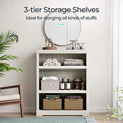 3-Tier Bookcase, Small Bookshelf Wood Display Storage Shelves Farmhouse Bookshelf for Home Office, Living Room, Bed Room - White Oak