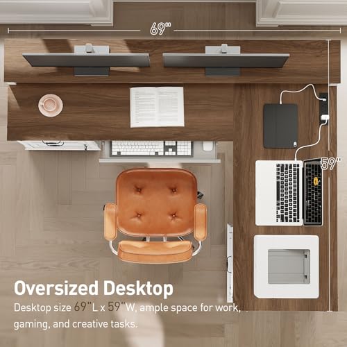 Farmhouse 69" Executive L Shaped Desk with Drawer, view 6