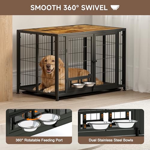 43.3" Heavy Duty Large Dog Crate with Wheels & Feeding Bowls, view 5