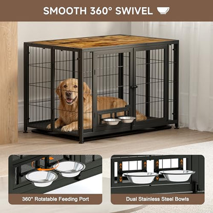 43.3" Heavy Duty Large Dog Crate with Wheels & Feeding Bowls, view 5