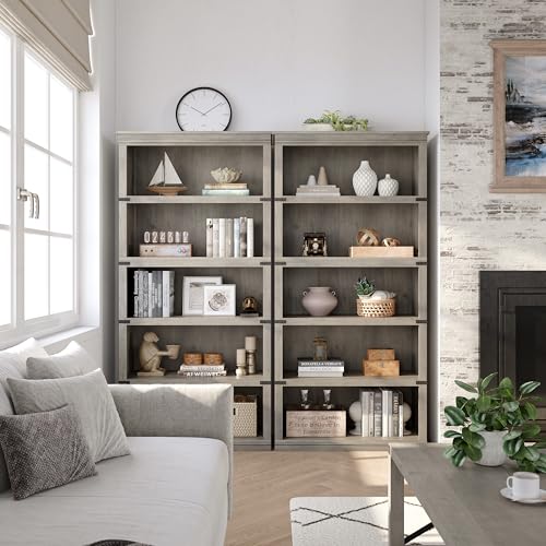 5 Tier Bookcase, Farmhouse Book Shelf with Storage Open Display Bookshelves, 67.4" Tall Book Case Wooden 5 Shelf Bookcase Home Decor Furniture for Home Office, Living Room, Bed Room - Grey