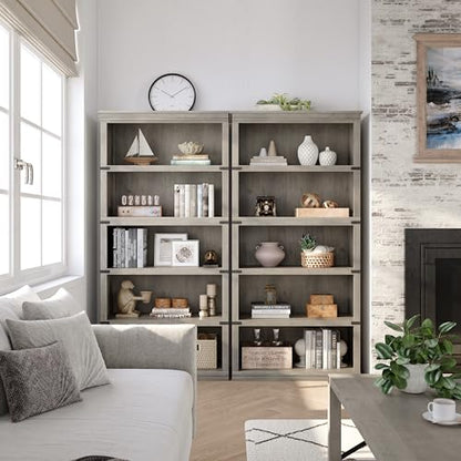 5 Tier Bookcase, Farmhouse Book Shelf with Storage Open Display Bookshelves, 67.4" Tall Book Case Wooden 5 Shelf Bookcase Home Decor Furniture for Home Office, Living Room, Bed Room - Grey