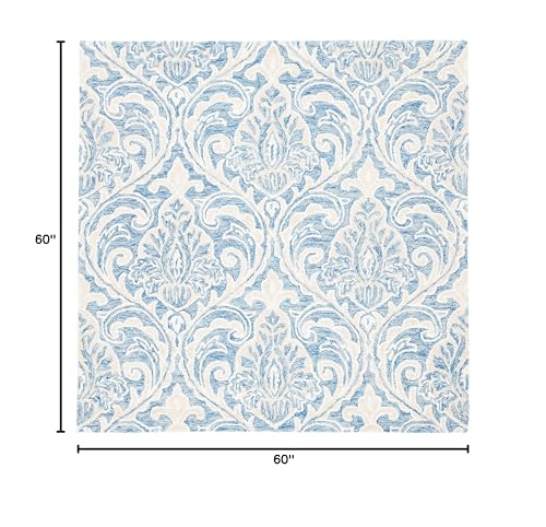 SAFAVIEH Micro-Loop Collection Area Rug - 5' Square, Blue & Ivory, Handmade Wool, Ideal for High Traffic Areas in Living Room, Bedroom (MLP532M)