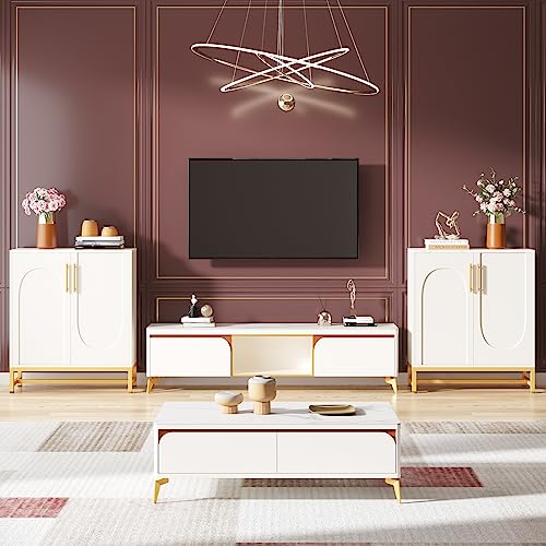 Modern Sideboards, Buffet Cabinet with 4 Doors and Adjustable Shelves (White), view 7