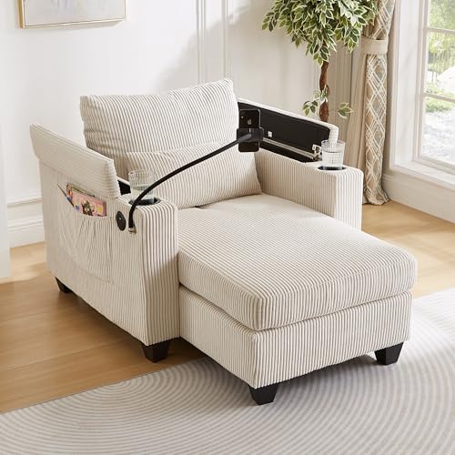 Modern 37.4" Chaise Lounge with Charge Statio, Phone & Cup Holders, view 2