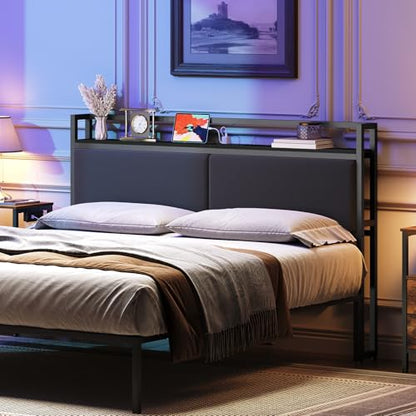 Queen Headboard Only with Storage, Upholstered Head Board with Charging Station, view 7