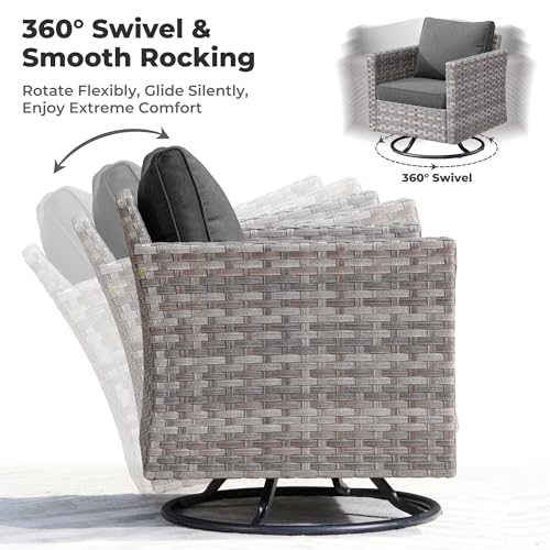 10 Pieces Patio Furniture Set, Outdoor Wicker Sectional Sofa with 42" Fire Pit Table Swivel Chairs, Modern Modular Deep Seat Rattan Couch Conversation Sets, Black