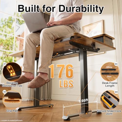 47x28 in Electric Standing Desk with Drawers, Adjustable Table, Brown, view 7