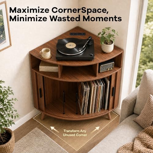 Corner Record Player Stand with Charging Station, view 6