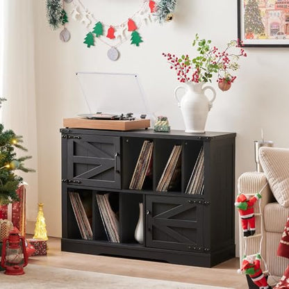 Large Record Player Stand with Vinyl Storage Up to 450 Albums, view 4
