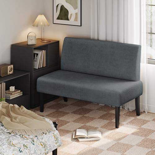 Yaheetech Small Comfy Sofa Mini Loveseat Couch 2-Seater Armless Sofa Chair, Corduroy Fabric & Easy Assembly, for Small Spaces Living Room,Bedroom,Dorm,Office, Dark Grey