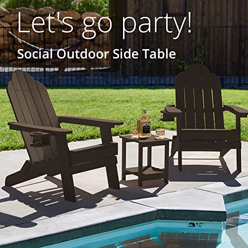 Adirondack Outdoor Side Table, 2-Tier Dark Brown HDPS Patio End Table Weather Resistant,Outdoor Morden Side Table for Patio, Pool, Porch