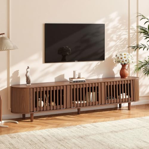 71''Fluted Floating TV Stand Wall Mounted for 65-80 Inch TV-Walnut, view 4