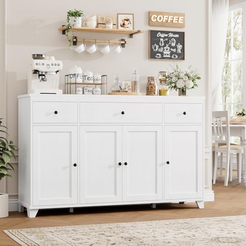 55" Kitchen Buffet Cabinet with Storage, Sideboard with Drawer, White, view 3