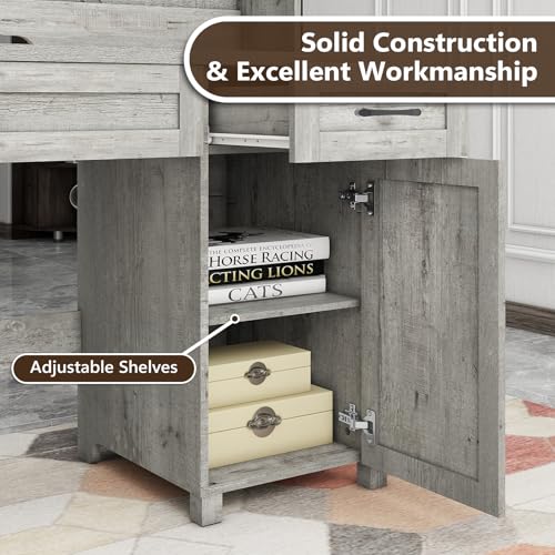 Farmhouse 47" Computer Desk with Hutch, Workstation, Grey, view 6