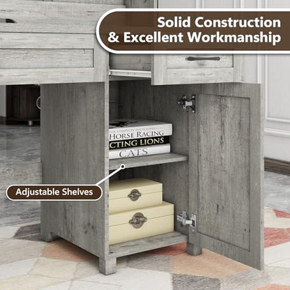 Farmhouse 47" Computer Desk with Hutch, Workstation, Grey, view 6