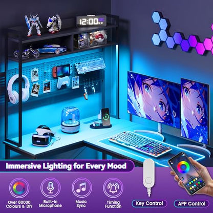 L Shaped Gaming Desk 53" with Hutch, LED Light and Drawer, view 8