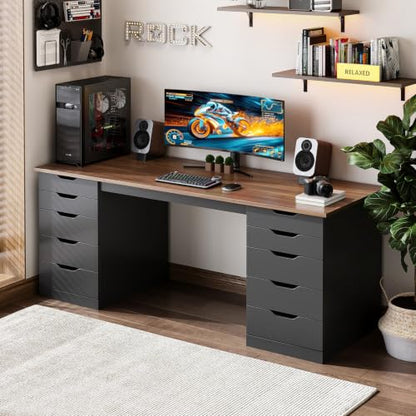 55 Inch Computer Desk with 10 Wooden Drawers, view 7