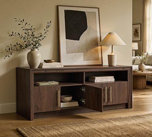 63" Modern TV Stand with Storage, Beveled Profile Design, Walnut, view 6