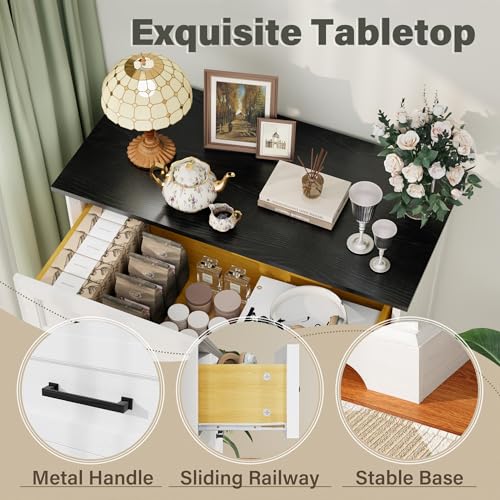 Tall Dresser for Bedroom, Farmhouse 5 Drawers Dresser, White&Black, view 5