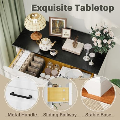 Tall Dresser for Bedroom, Farmhouse 5 Drawers Dresser, White&Black, view 5