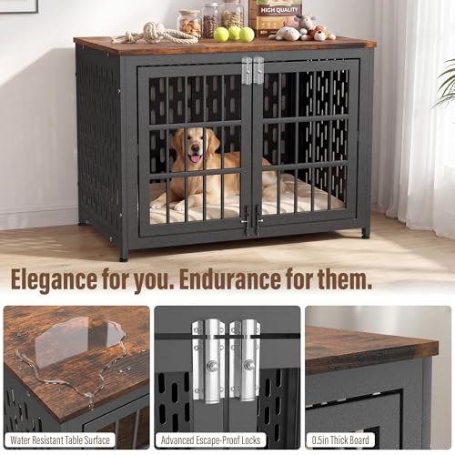 Heavy Duty Dog Crate Furniture 38 Inch, Decorative Dog Cage, Rustic Brown, view 4