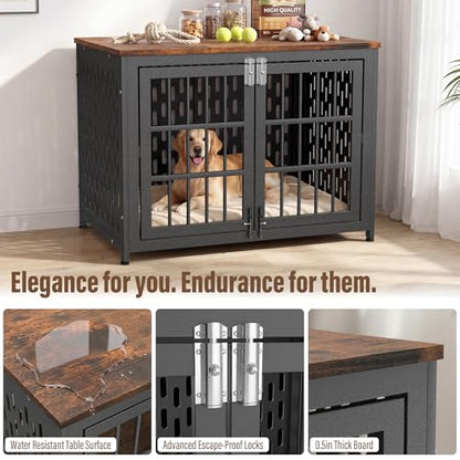 Heavy Duty Dog Crate Furniture 38 Inch, Decorative Dog Cage, Rustic Brown, view 4