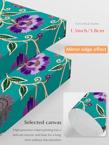NuYeBiofx Bohemian Purple Flowers Canvas Wall Art Prints,40"x28" Framed Picture Artwork Paisley Floral Art Printed Canvas Oil Painting for Living Room Bedroom Office,Ready to Hang
