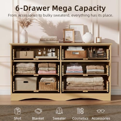 Bedroom Dresser, 47.2" Fluted Wood Dressers, 6 Drawer Dresser, view 5
