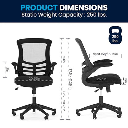 Kelista Mid-Back Swivel Office Chair with Adjustable Seat Height, Ergonomic Mesh Desk Chair with Flip-Up Armrests, Black