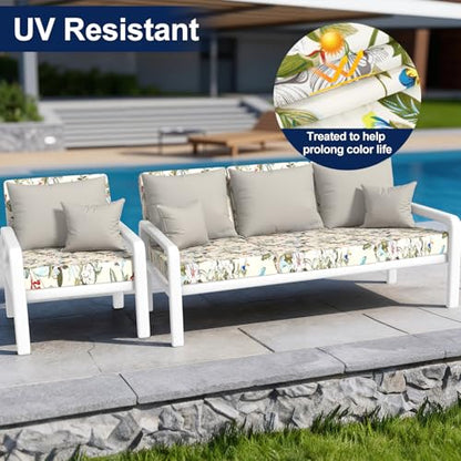 Waterproof Patio Cushion Covers, Stretch Outdoor Couch Slipcovers Replacement Washable Furniture Protector Sofa Chair Seat Cover for Dogs and Pets (12 Pcs, Beige and Green)
