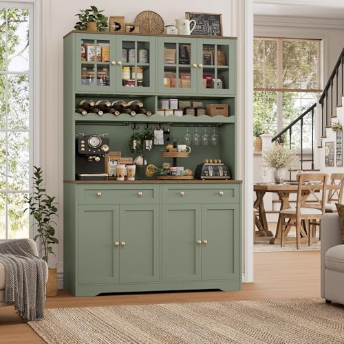 75"H Kitchen Pantry Storage Cabinet, Kitchen Hutch Cabinet, Green, view 4