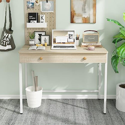 Computer Desk with Drawers, Home Office Desk for Writing, Studying, and Gaming - Sturdy and Spacious Workstation for PC and Laptop(Beige)