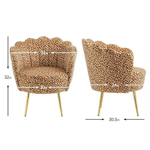 Modern Accent Velvet Chairs Comfy Upholstered Vanity for Bedroom Armchair Dining with Golden Metal Legs Desk Chair Makeup Chairs for Living Room （Leopard Print）