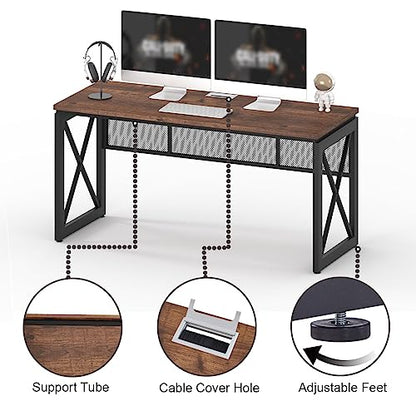 60 Inch Computer Desk for Home Office, Industrial Metal Wood Desks, Farmhouse Large Writing Table, Modern Sturdy Gaming Desk (Rustic Oak)