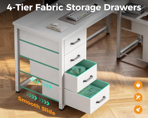 55 Inch L Shaped Office Desk with 6 Drawers, Power Outlet, White, view 6