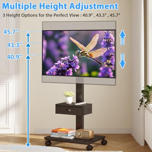 Rolling TV Stand With Drawer, TV Stand Cart On Wheels For 30-75 Inch TVs, view 6