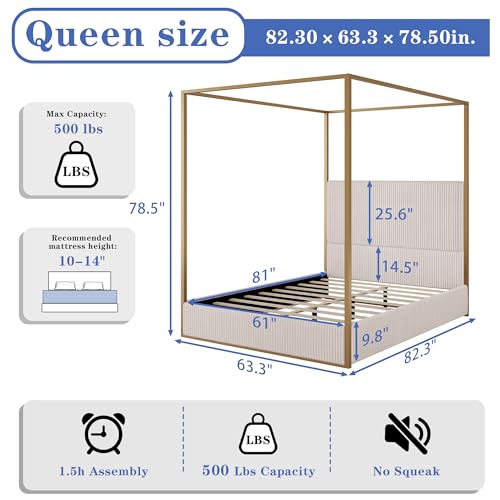 Queen Size Metal Canopy Bed Frame, view 3