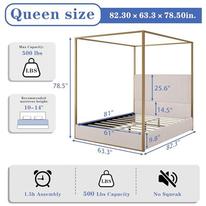 Queen Size Metal Canopy Bed Frame, view 3