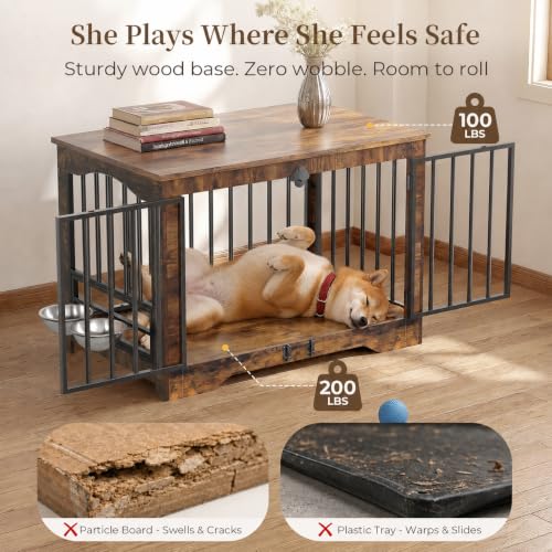 38 in Modern Farmhouse Dog Crate Furniture End Table, view 6
