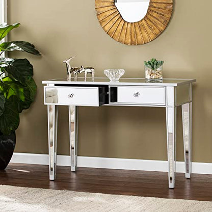 SEI FURNITURE Mirrored 2 drawer media console table, Finish w, Silver