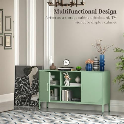 Metal Cabinet, High Capacity Green Buffet Cabinet Coffee Bar Sideboard with Adjustable Shelf, Pantry Drink Locker for Living Room, Kitchen, Bedroom, Dining Room, Entryway (Green)