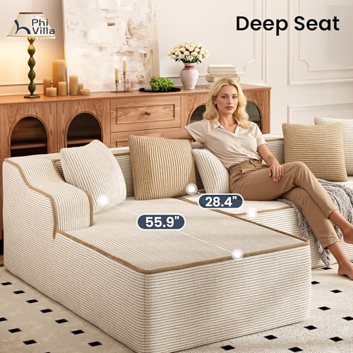 104" Cloud Sectional Sofa, Modern L-Shaped Couch with Deep Seat, Compressed Couches for Apartment Living Room, No Assembly Required, Corduroy, Beige