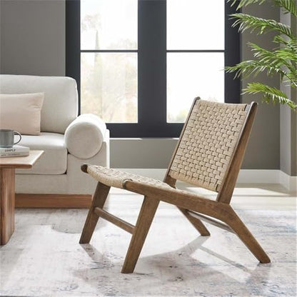 Saoirse Woven Rope Wood Accent Lounge Chair in Walnut Natural
