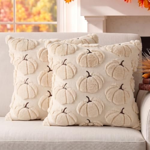 Fall Pillow Covers Pumpkin Fall Decor 18x18 Set of 2 Beige, view 3