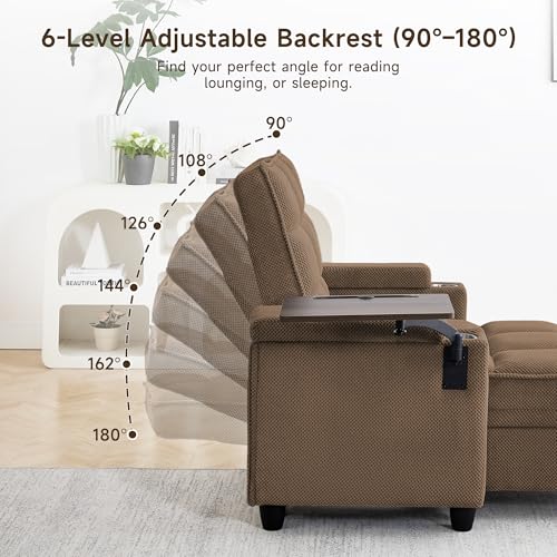 oaaktu Modern Tufted Linen Fabric Chaise Lounge Sofa Chair with Rotating Side, view 6