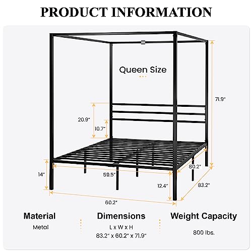Queen Metal Slatted Bed Frame Black, view 3