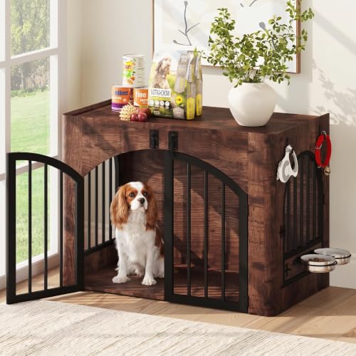 31.5'' Wood Dog Crate Furniture for Small/Medium Dogs, Rustic Brown, view 2